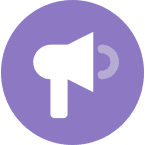 A white megaphone icon with sound waves, symbolizing addiction treatment support, centered on a purple circle for Crest View Recovery.