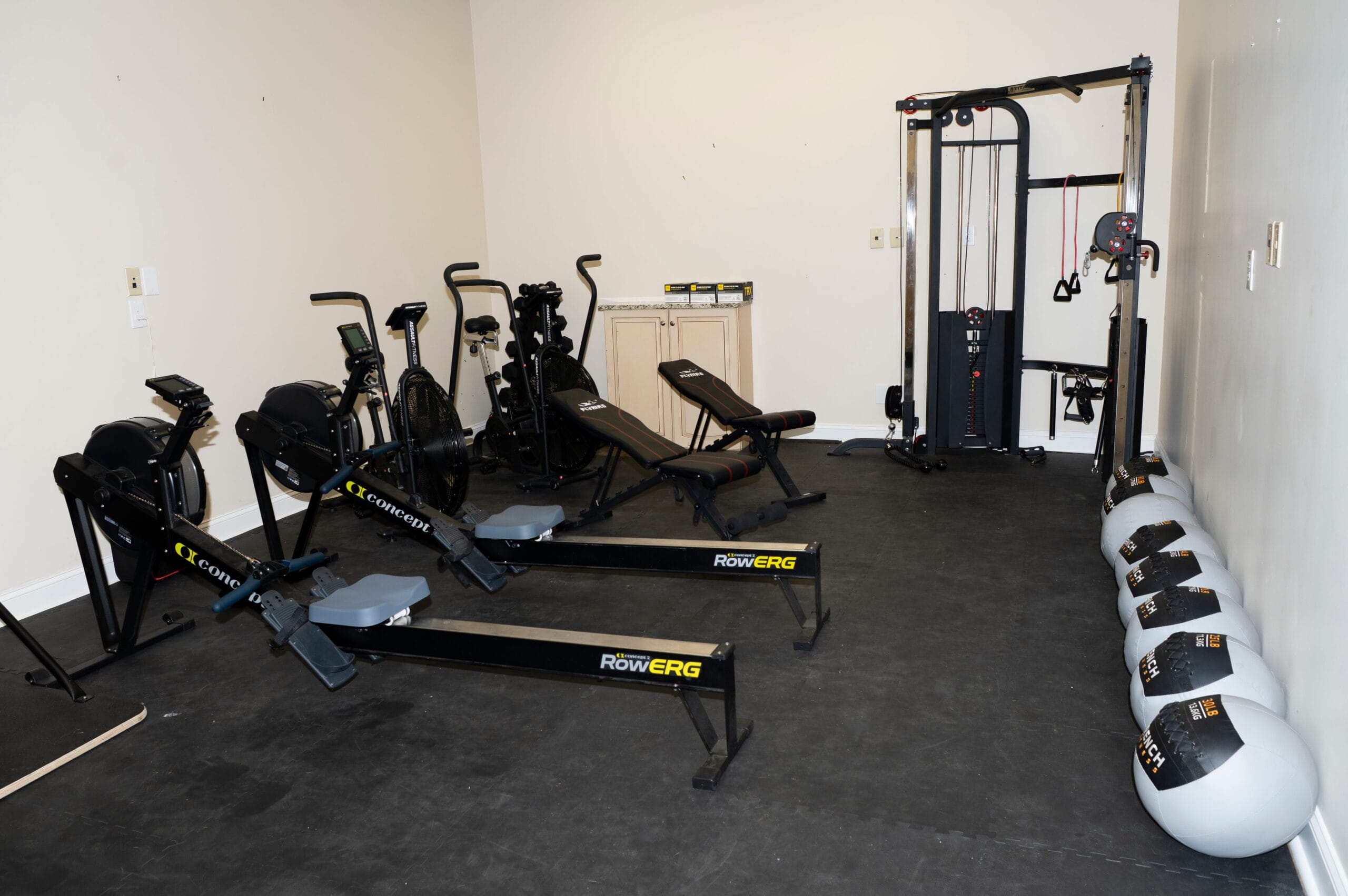 Gym room at Crest View Recovery Center in Asheville, NC with fitness equipment for outpatient addiction treatment and wellness therapy.